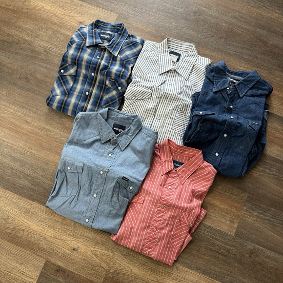 Wrangler Pearl Snap 5 Pc Lot Fair Condition - Picture 1 of 7